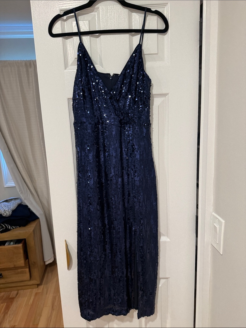 Ramy Brook Navy Sequin Spaghetti-Strap Midi Dress